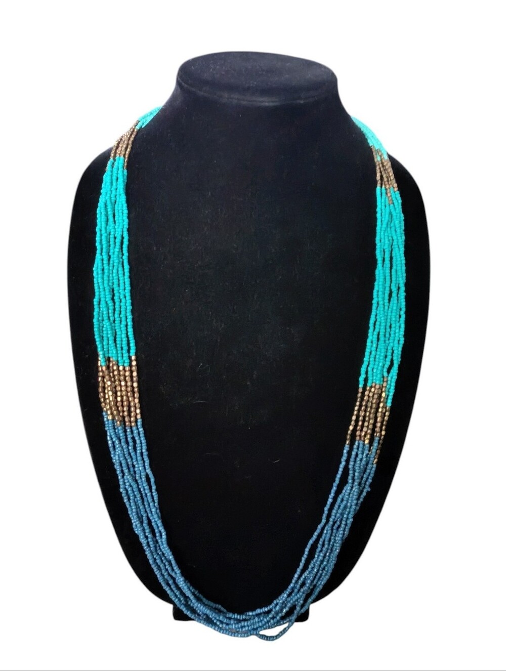 Multi-Strand Turquoise & Blue Beaded Necklace - Fashion Jewelry